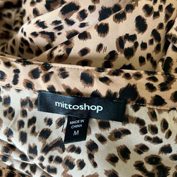 Mittoshop Leopard Cheetah Print Brown Black V Neck Elastic Waist Mini Dress Sz M - Picture 9 of 10